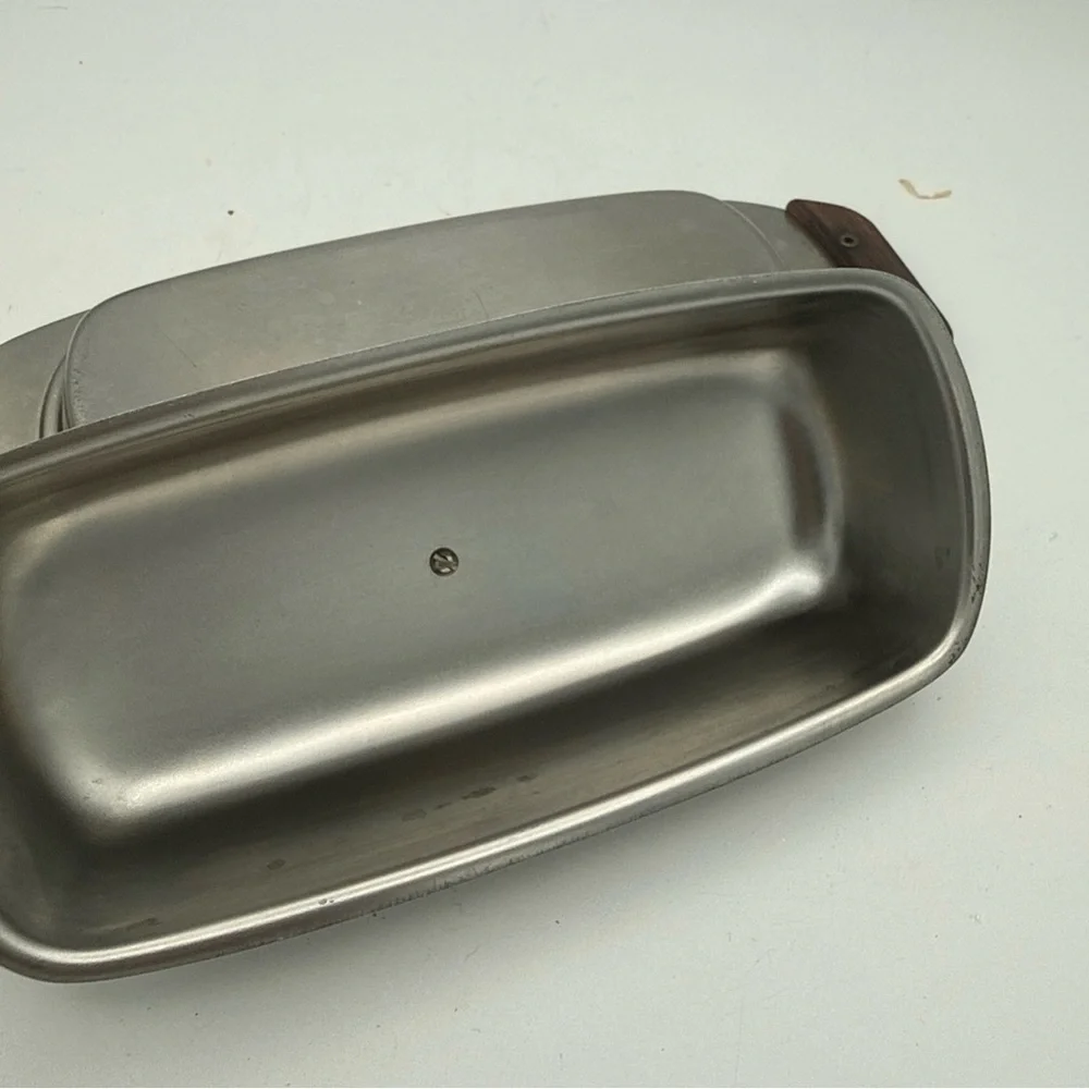 VTG MCM Monarch Mark III 18-8 Stainless Steel Butter Dish Wood Handles Japan
